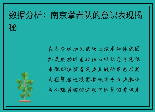 数据分析：南京攀岩队的意识表现揭秘