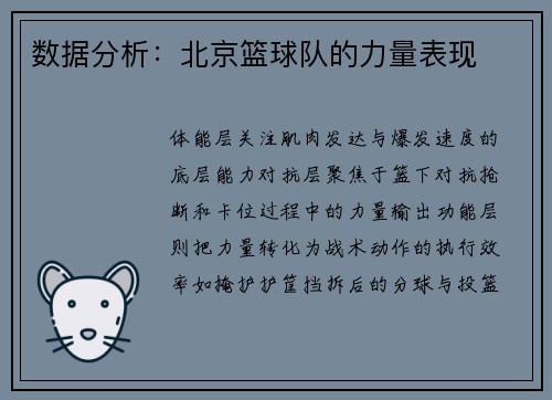 数据分析：北京篮球队的力量表现